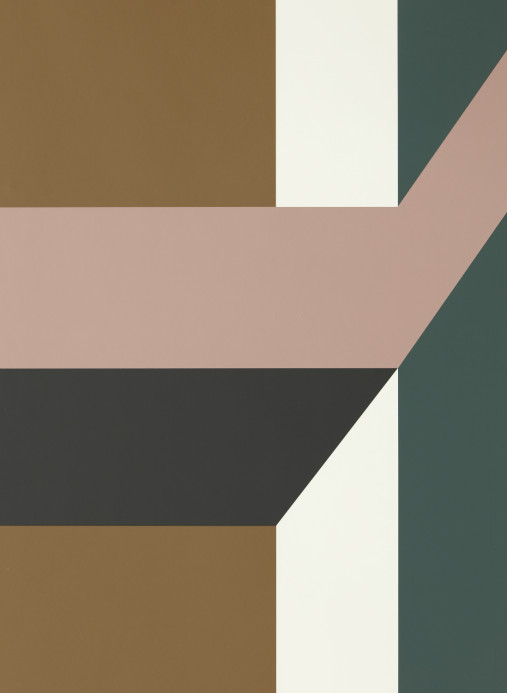 Zoffany Wallpaper Impact Geo - Muddy Amber/ Tuscan Pink/ Huntsman Green